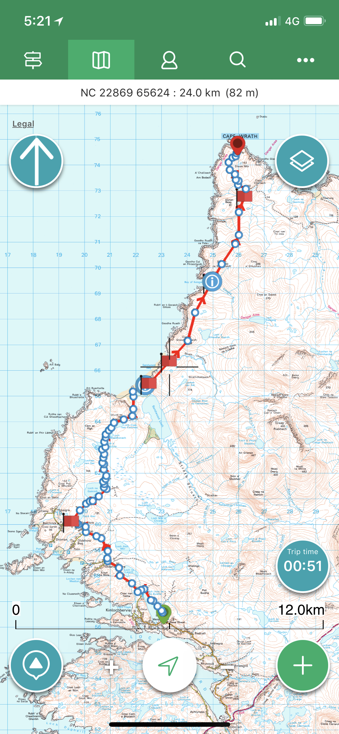 GPS route map from Fort William to Cape Wrath, Scotland