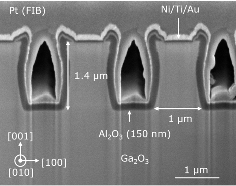 SEM of a Trench Schottky barrier diode, with conformal ALD Al2O3 using Oxford Instruments PlasmaProASP.